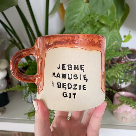 Kubek handmade „Jebnę kawusię i będzie git” - 350 ml