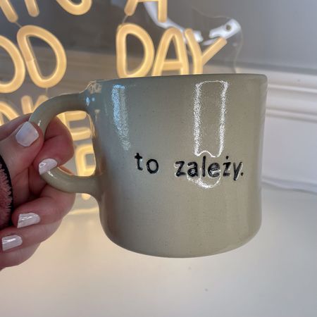 Kubek ceramiczny „To zależy” – beżowy handmade - 350 ml