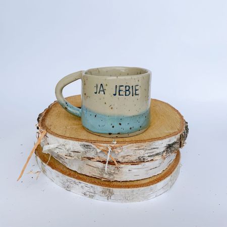 Kubek „Ja jebek” – 200 ml - nierównomierne szkliwo na uchu