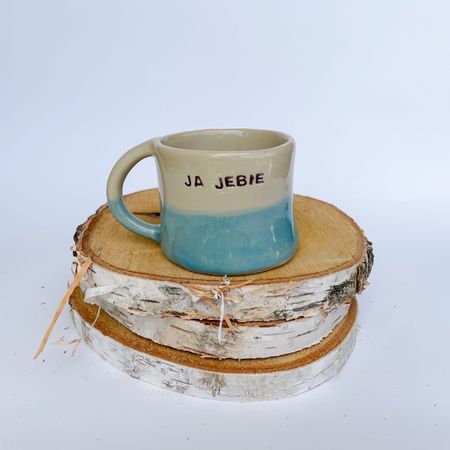 Kubek „Ja jebek” – 200ml – beżowo-turkusowy