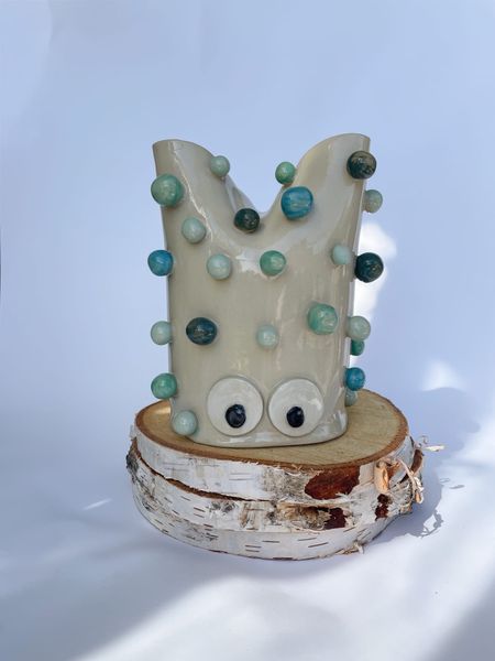 Flakon „Morski Stworek” – beżowy z niebiesko-zielonymi kulkami - lekkie uszkodzenie dna