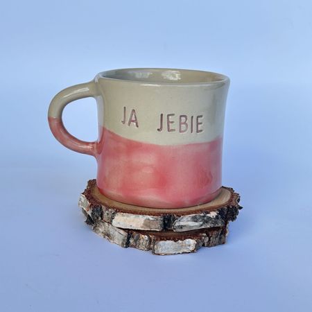 Kubek „JA JEBIE” — różowy - 350 ml  - wersja III