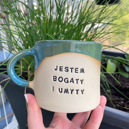 Kubek ceramiczny „Jestem bogaty i umyty”
